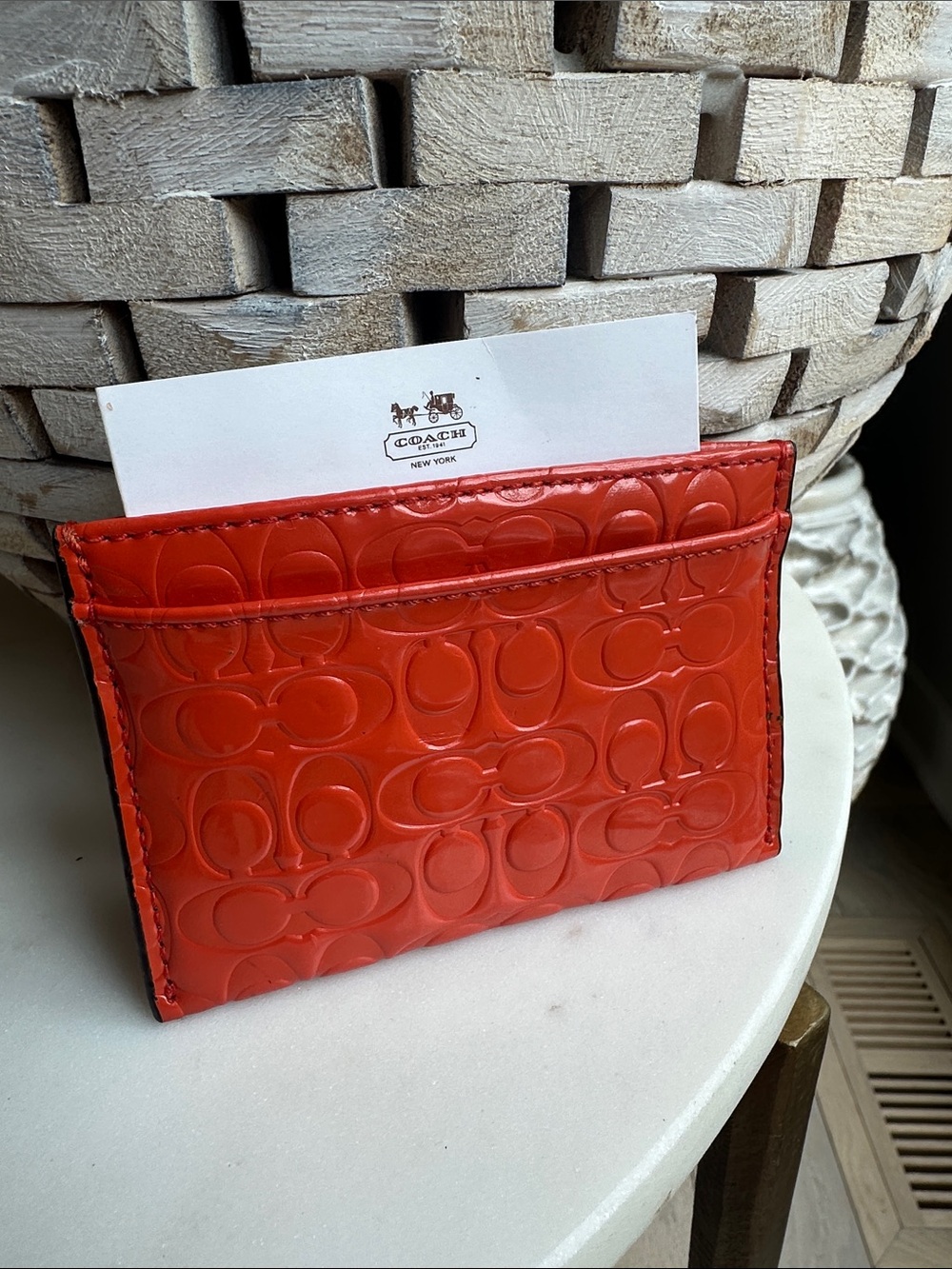 Coach Orange-Red Patent Card Holder
